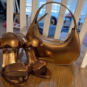 Steve Madden Metallic Bronze Heels and Handbag